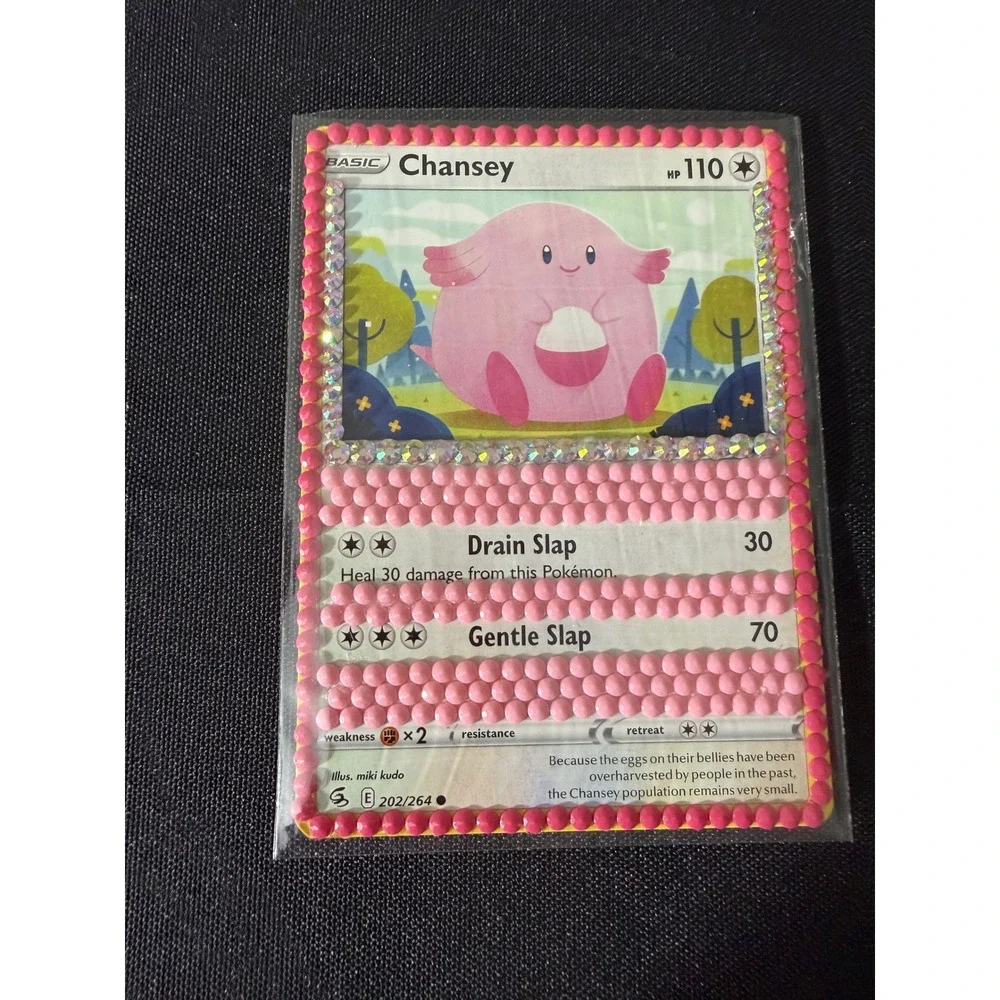 Pokemon Chansey Trading Card‎ 202/264 OS Pink Custom Decorated Bedazzled Fan Art